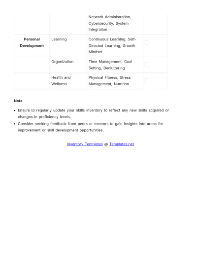 Free Skills Inventory Template to Edit Online