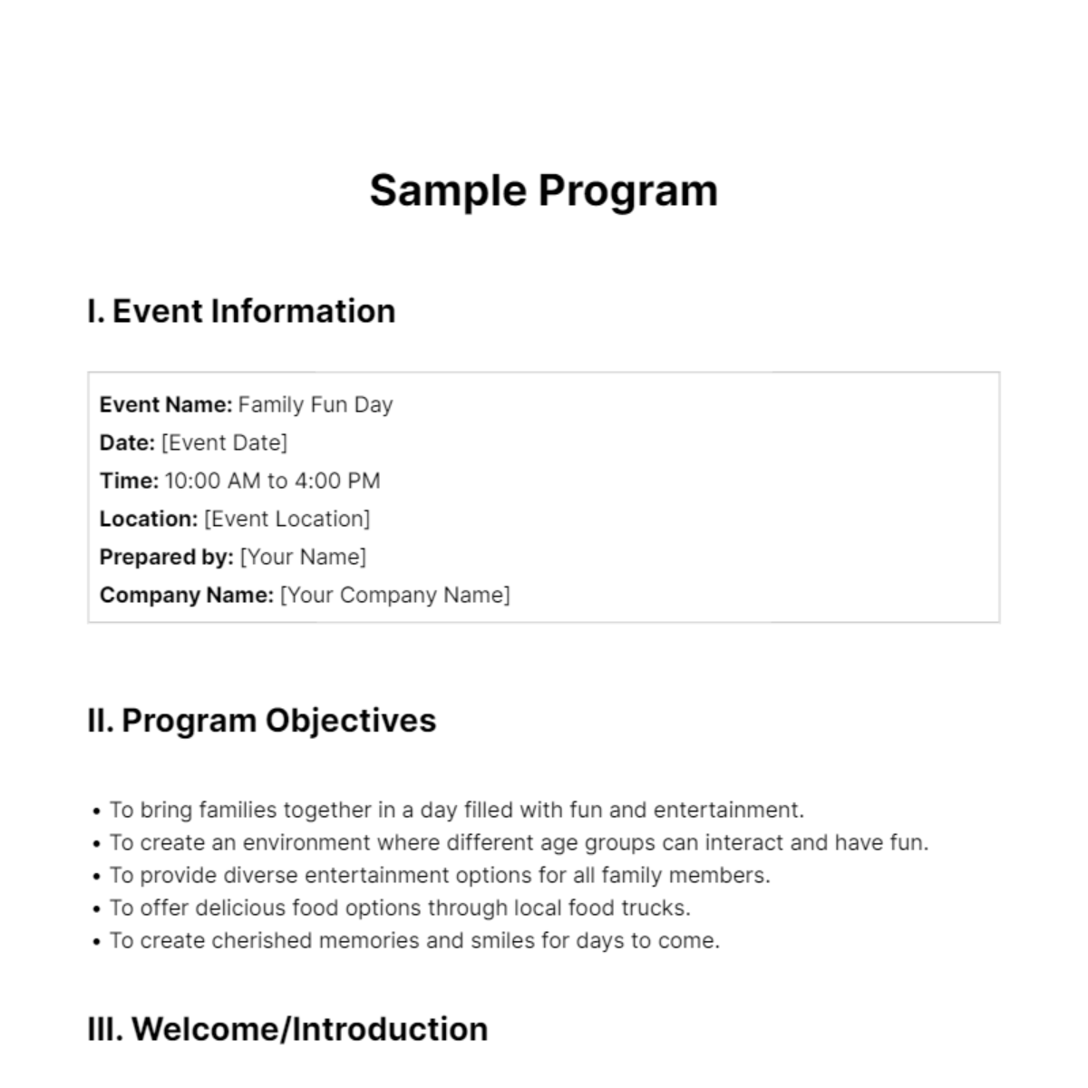 Sample Program Template - Edit Online & Download