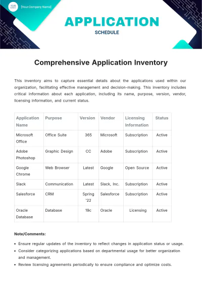 Free Application Inventory Template to Edit Online
