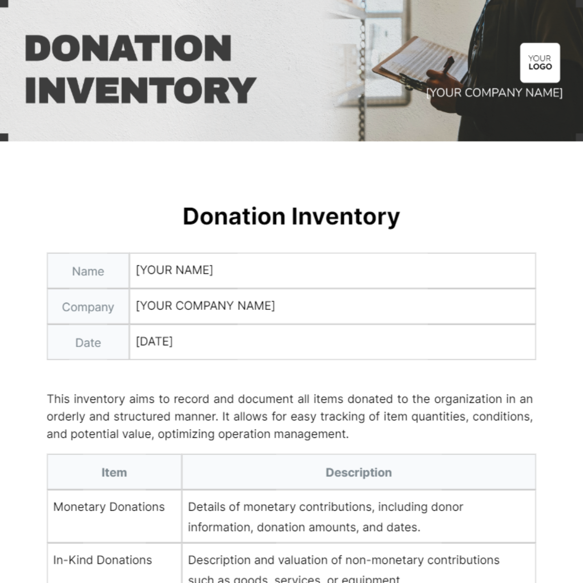 Donation Inventory Template
