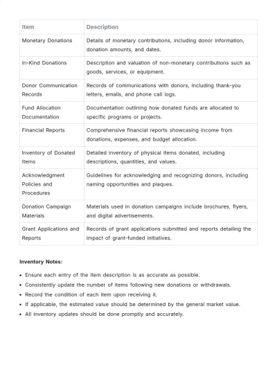 Free Donation Inventory Template to Edit Online