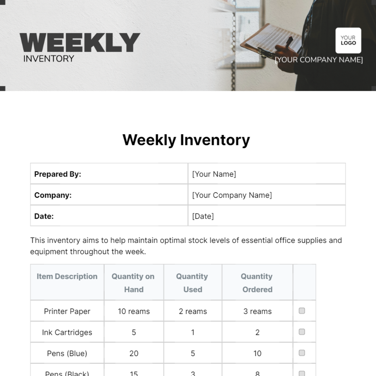 Weekly Inventory Template