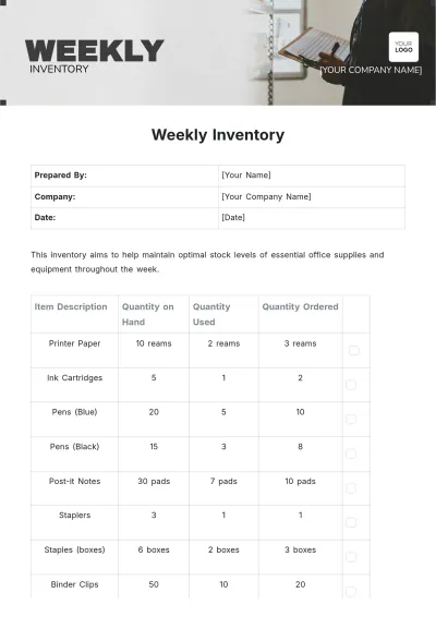 Free Weekly Inventory Template to Edit Online