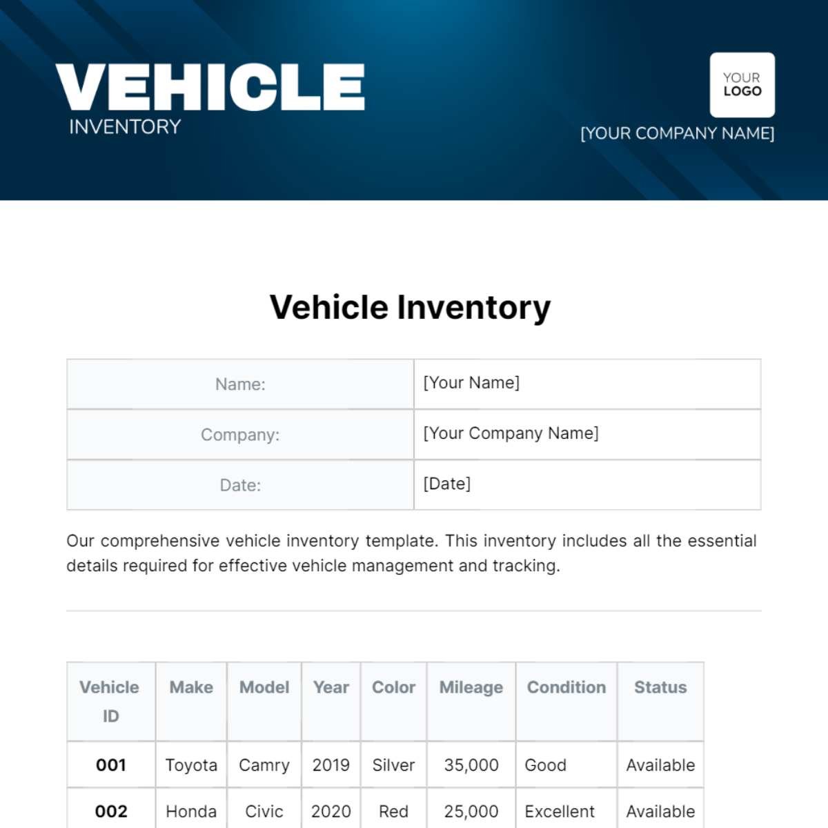 Vehicle Inventory Template
