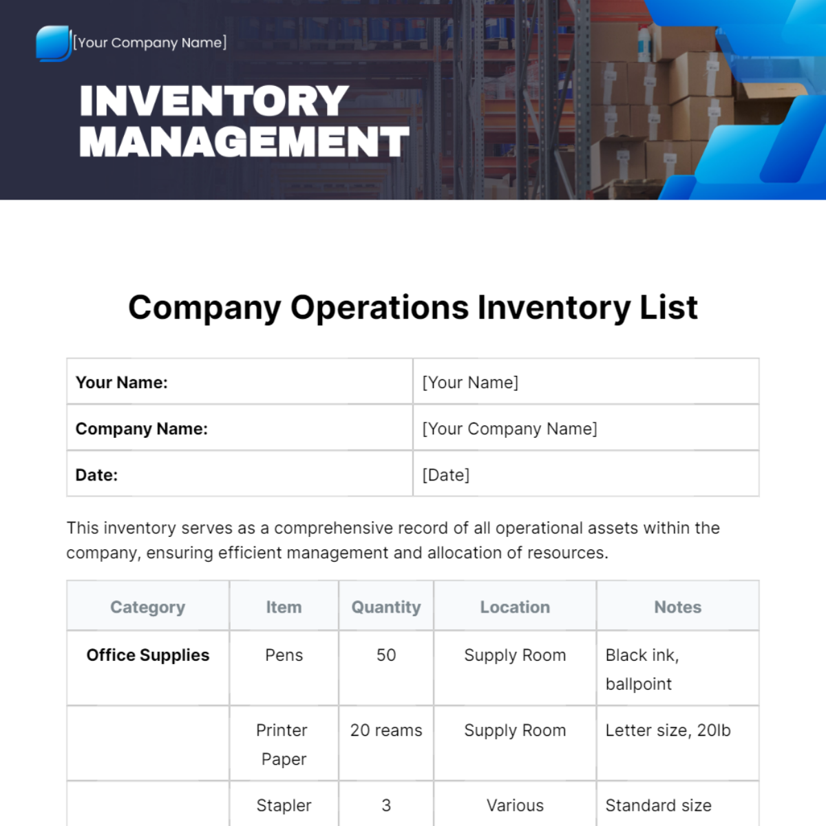 Inventory Management  Template