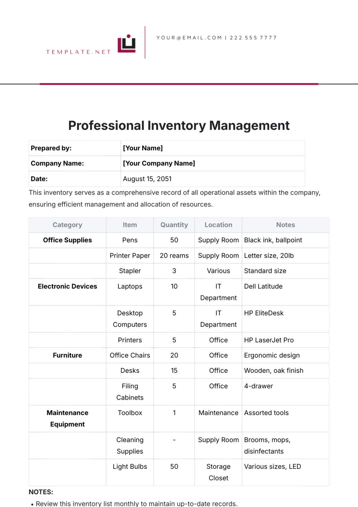 Professional Inventory Management Template