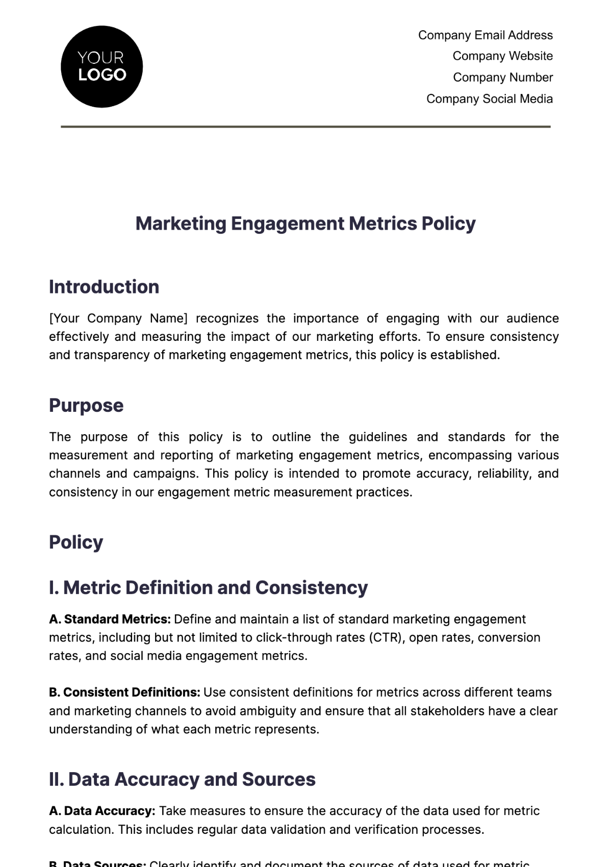 Marketing Engagement Metrics Policy Template - Edit Online & Download