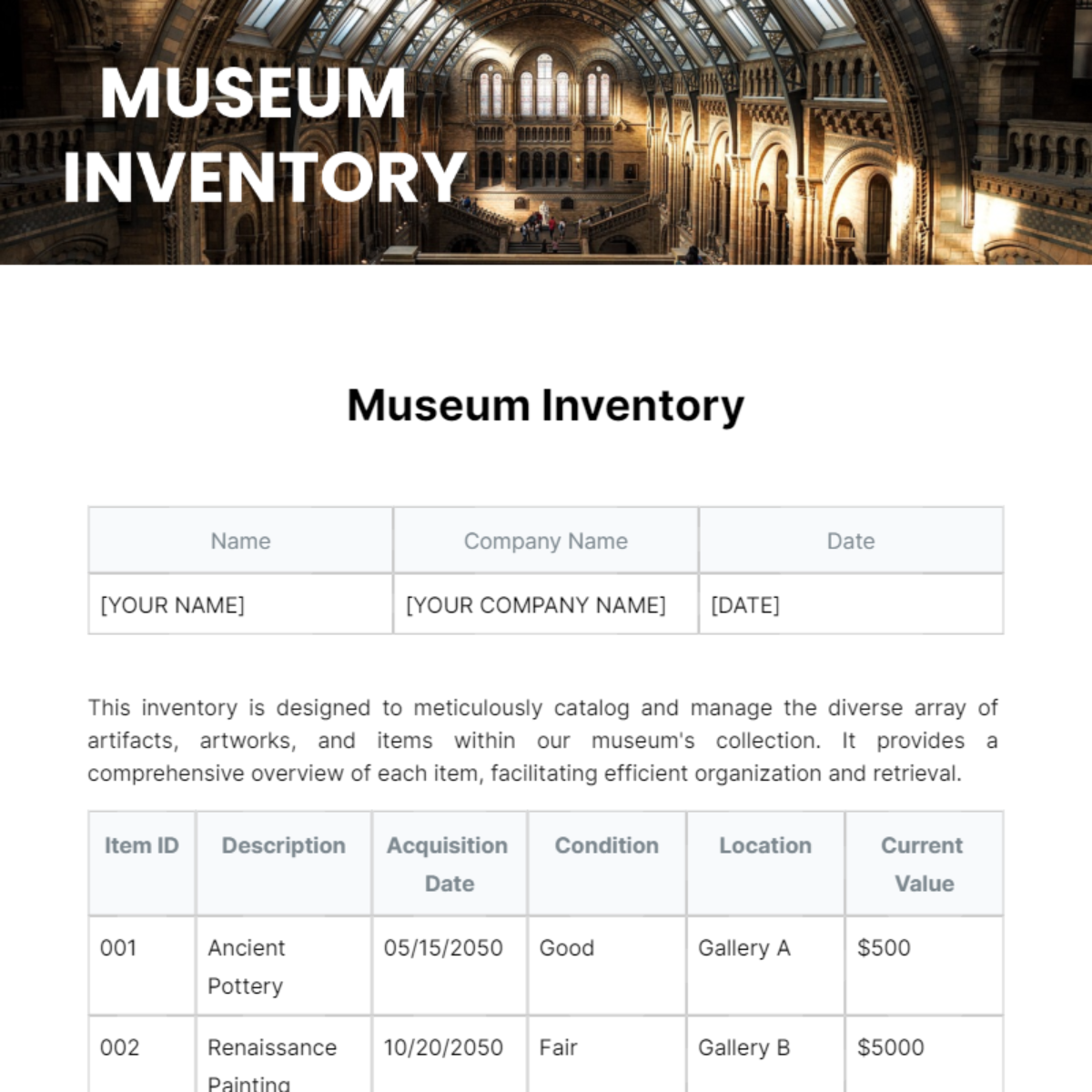 Museum Inventory Template