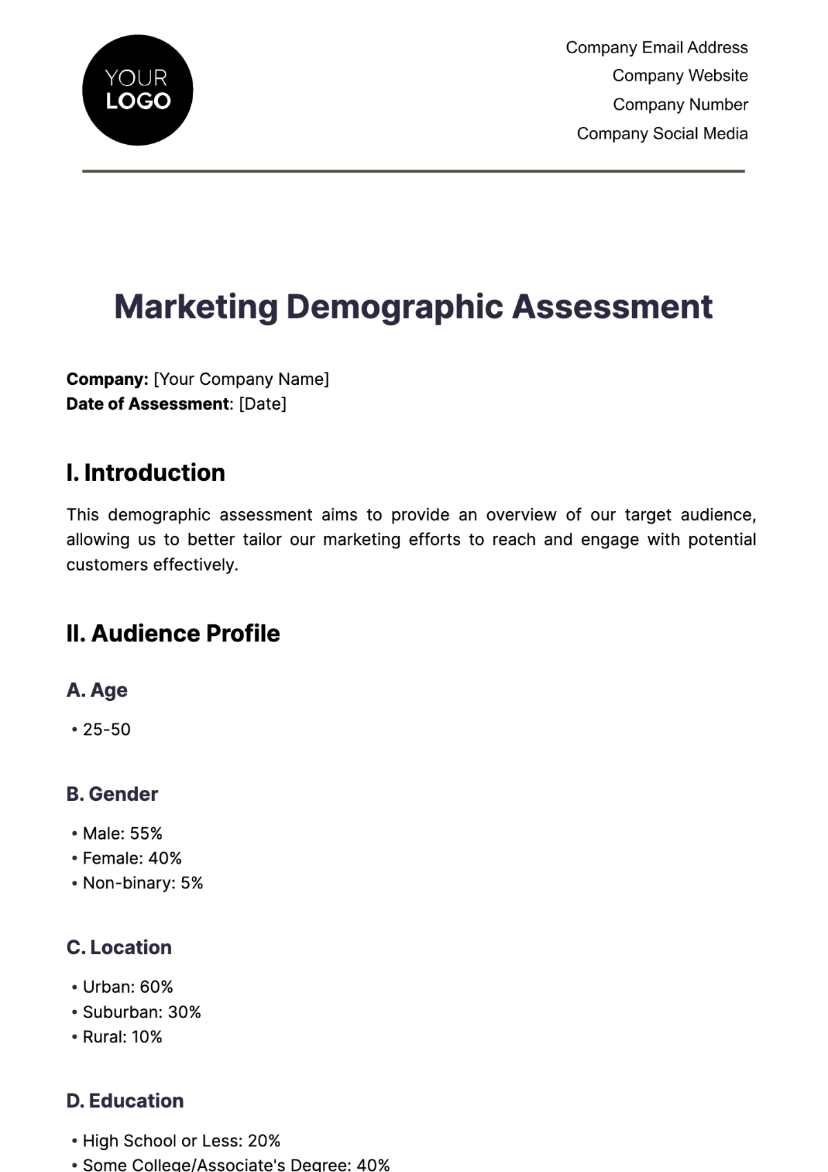 Marketing Demographic Assessment Template - Edit Online & Download