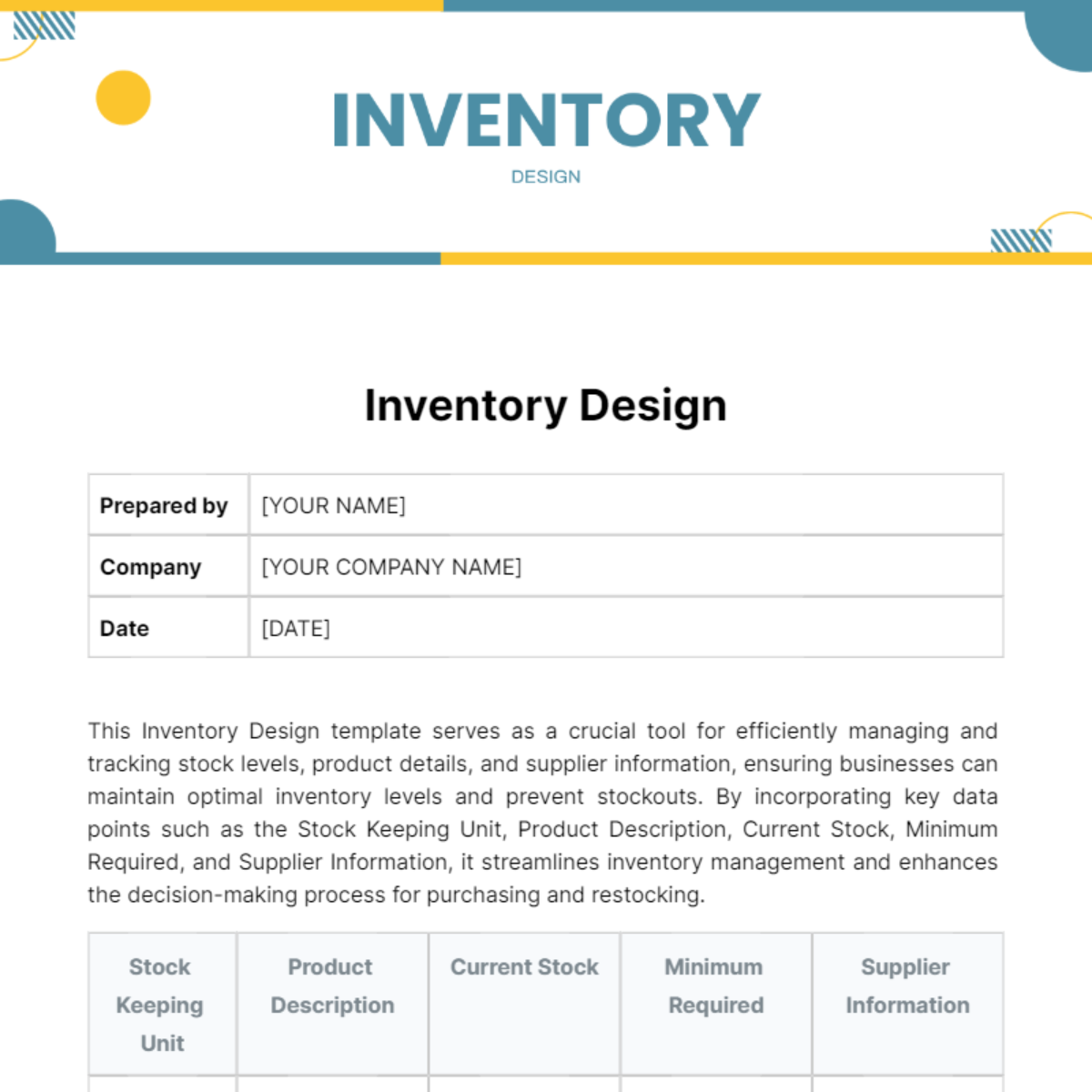 Inventory Design Template