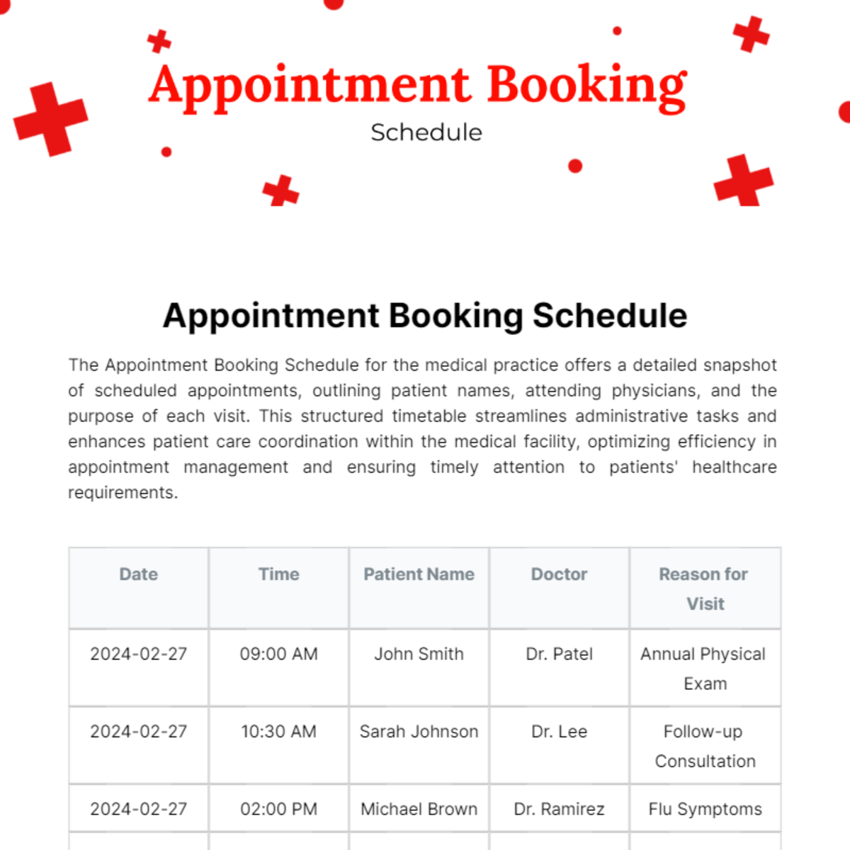 Appointment Booking Schedule Template