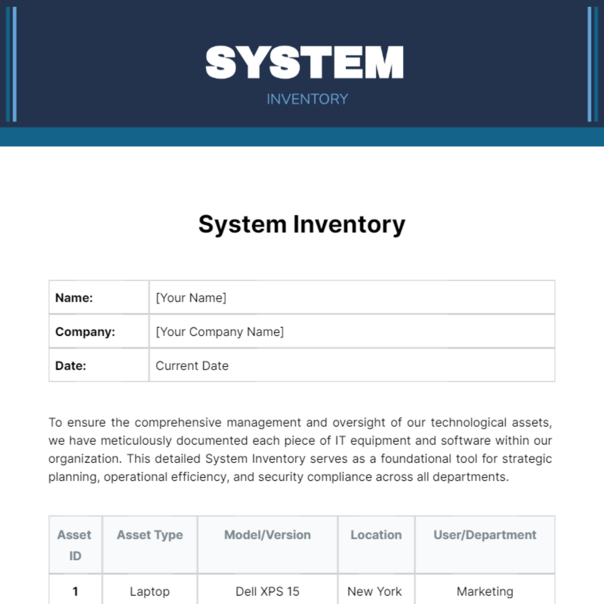 System Inventory Template