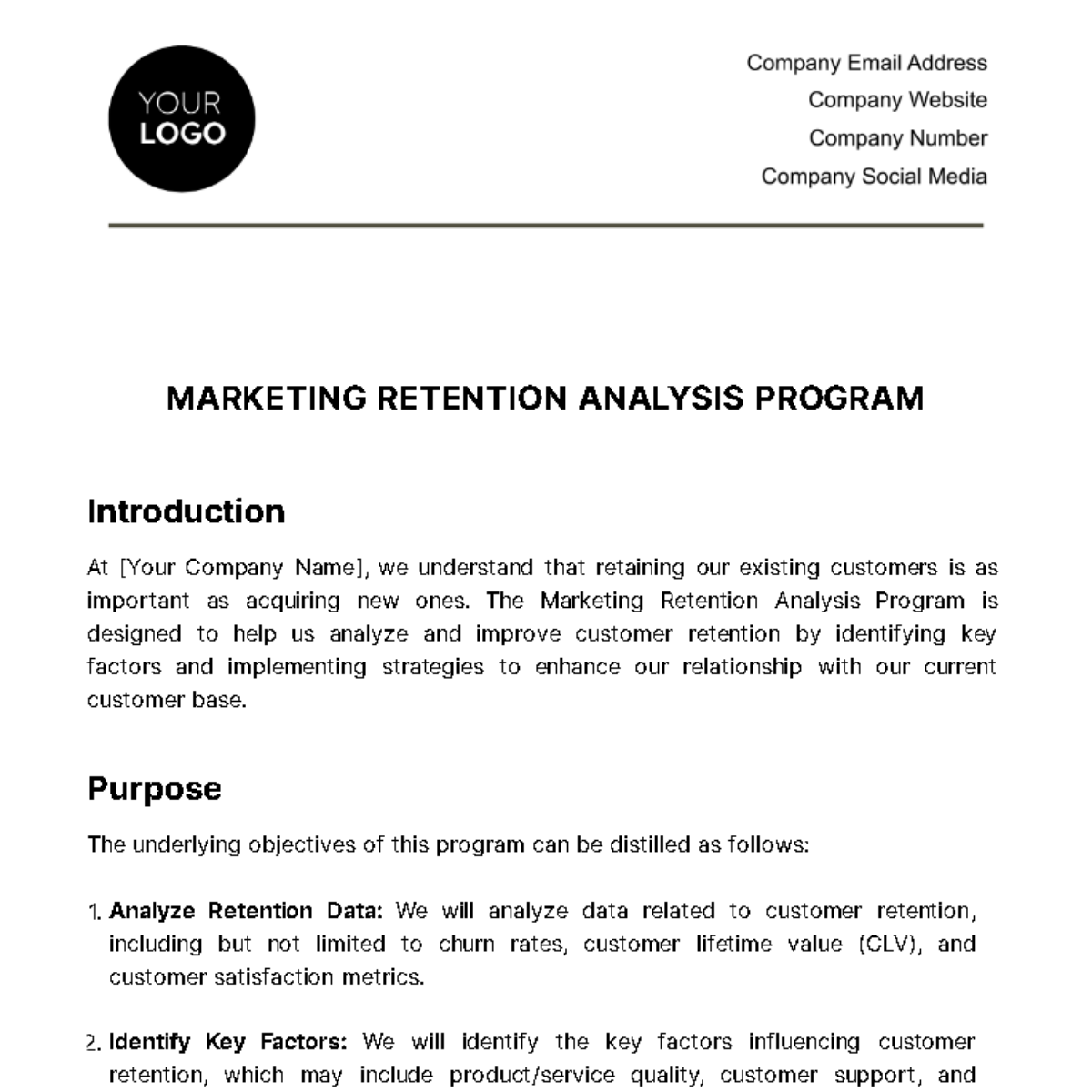 Marketing Retention Analysis Program Template