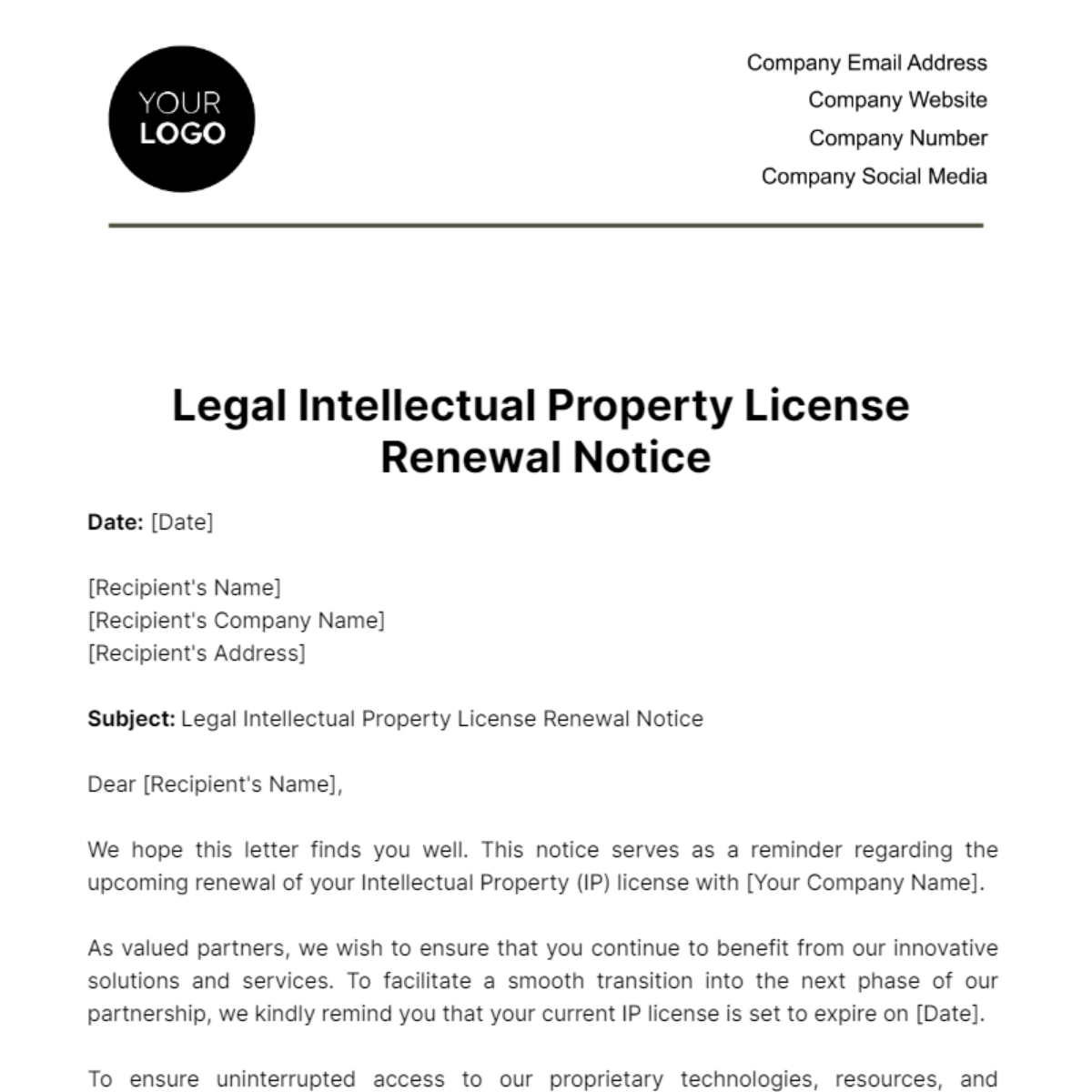Free Legal Intellectual Property License Renewal Notice Template