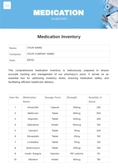 Free Medication Inventory Template to Edit Online