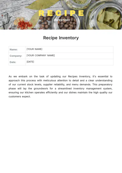 Free Recipes Inventory Template to Edit Online