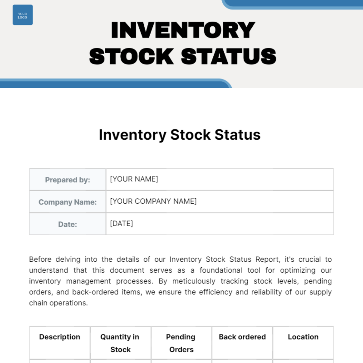 Inventory Stock Status Template