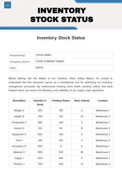 Free Inventory Stock Status Template to Edit Online