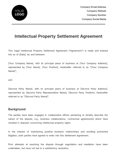 Free Legal Intellectual Property Settlement Agreement Template to Edit Online