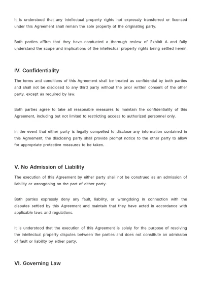 Free Legal Intellectual Property Settlement Agreement Template to Edit Online
