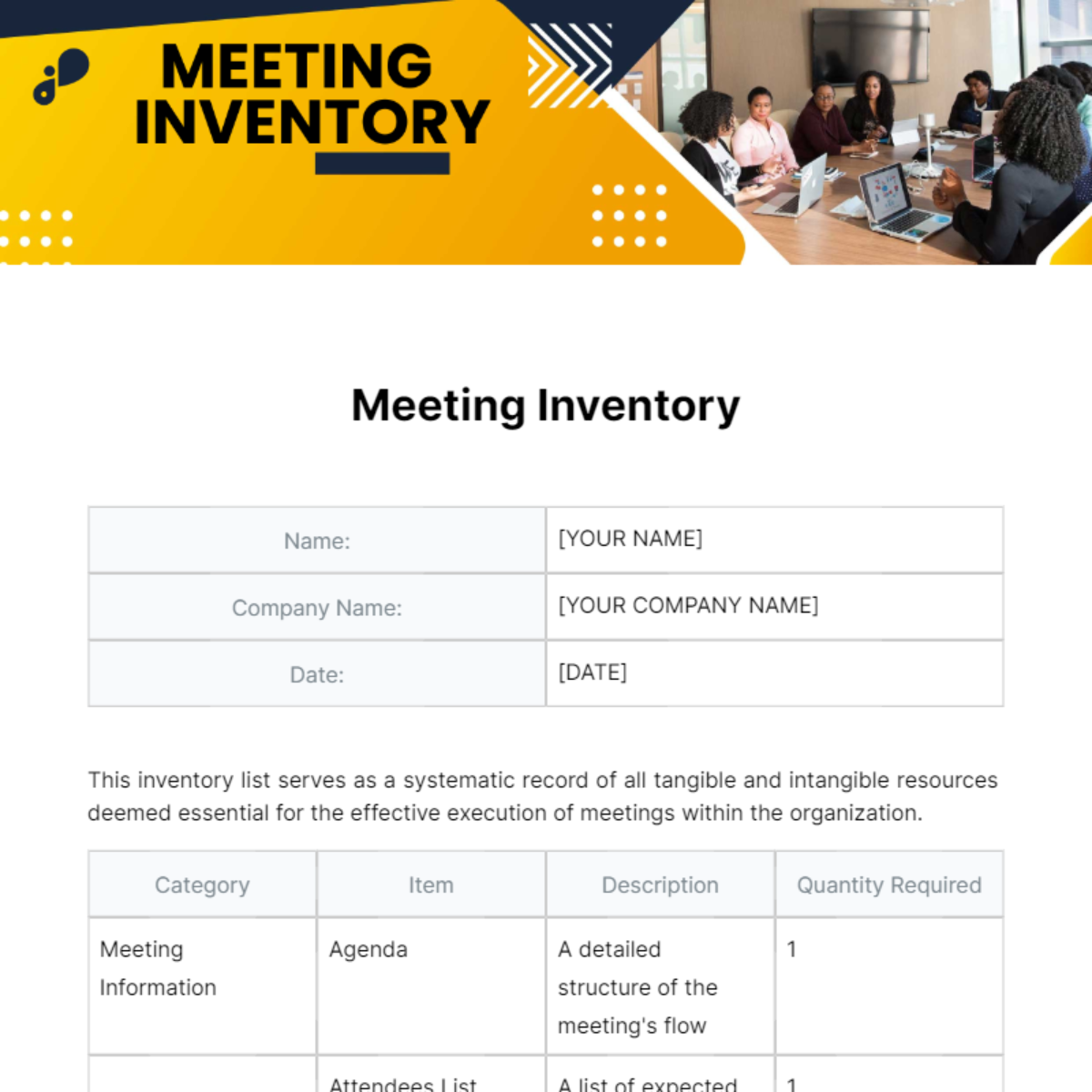 Meeting Inventory Template