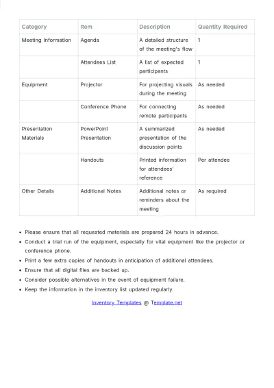Free Meeting Inventory Template to Edit Online