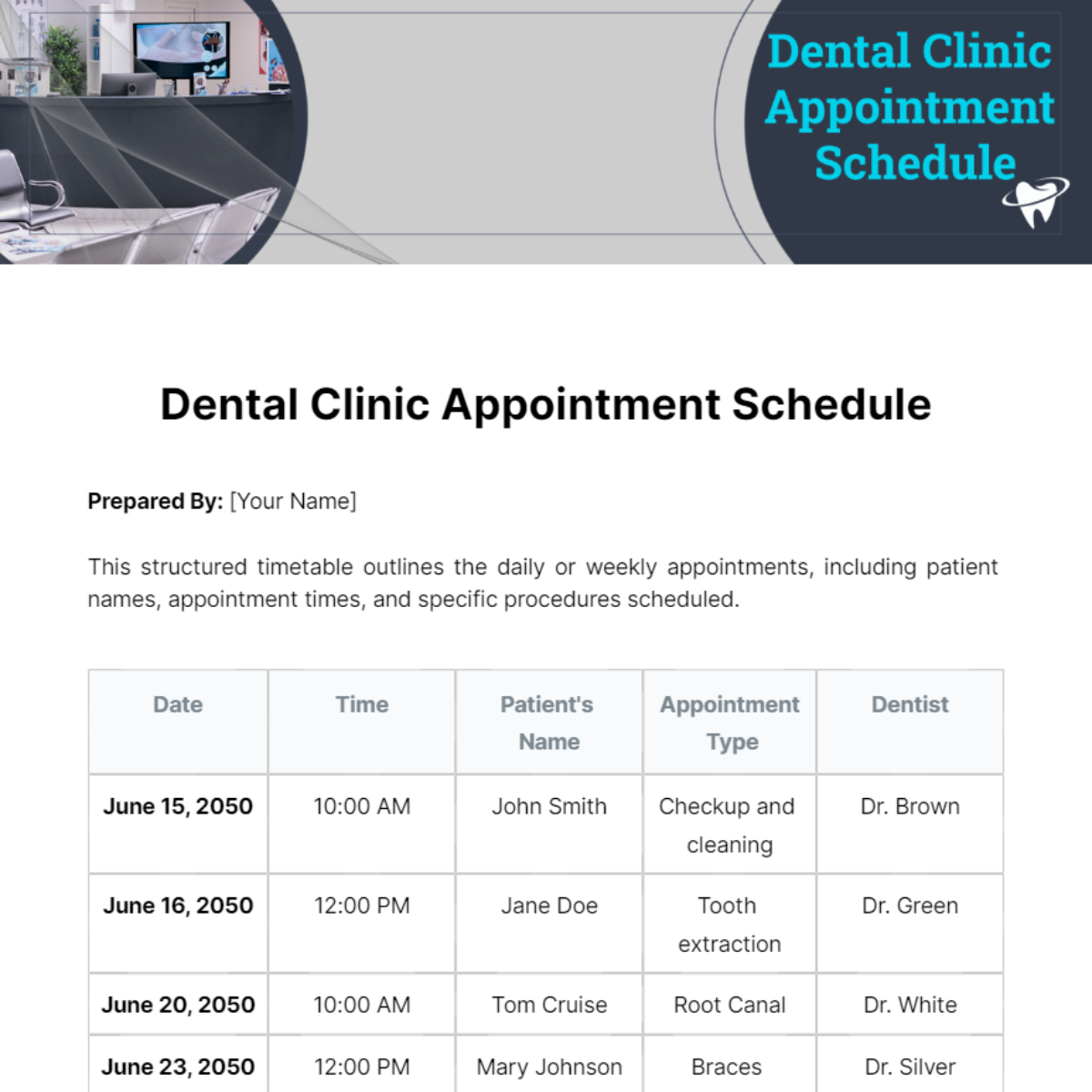 Dental Appointment Schedule Template