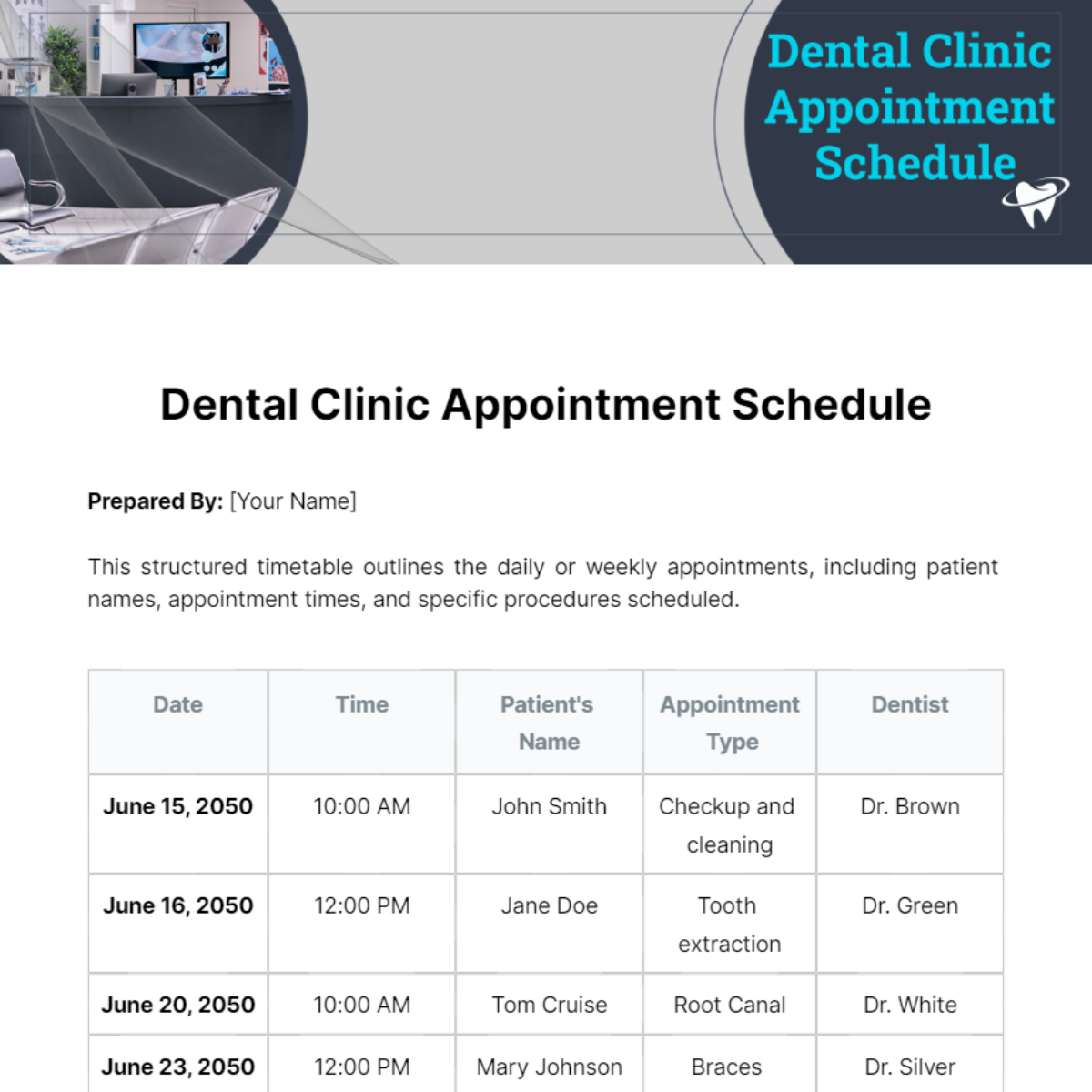 Dental Appointment Schedule Template - Edit Online & Download