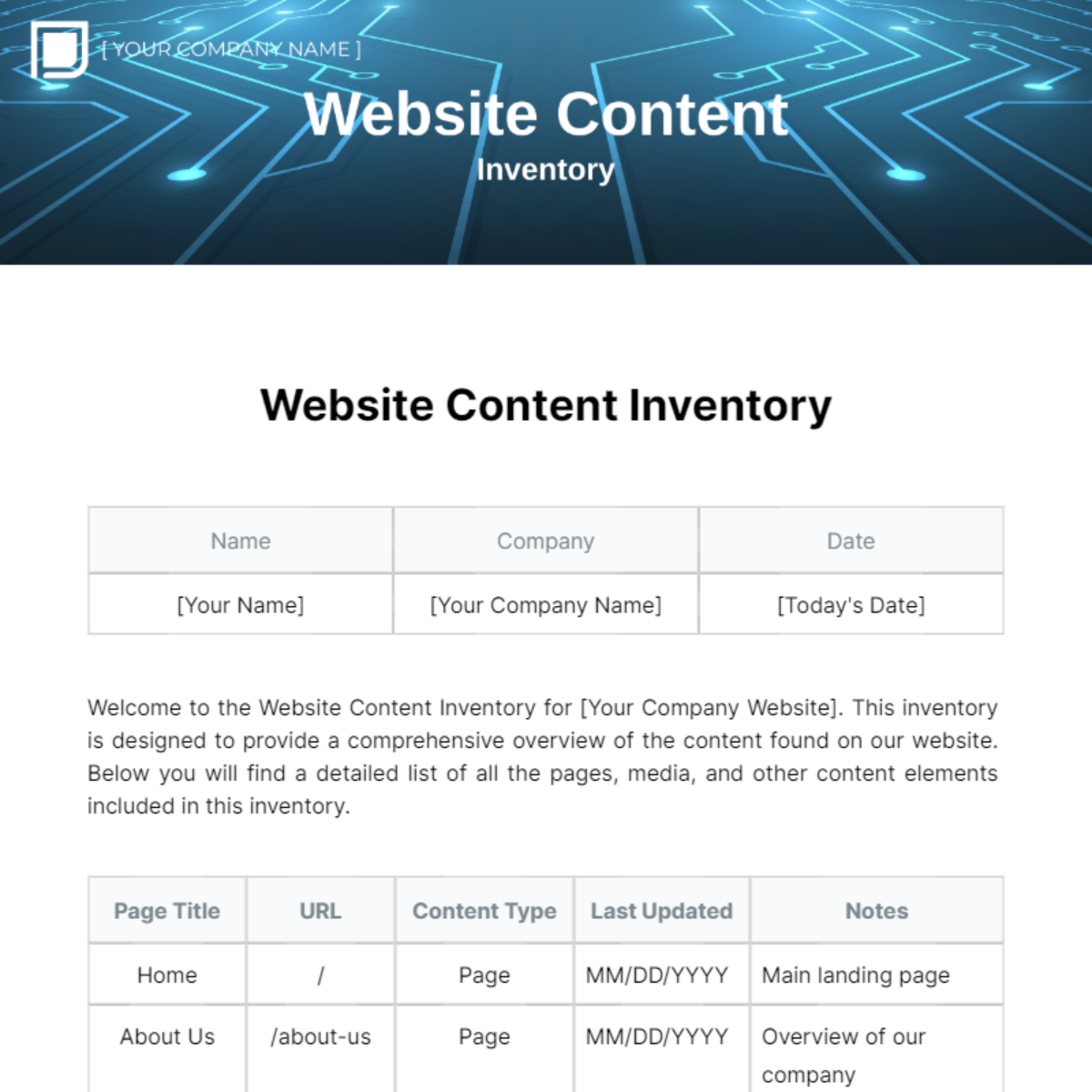 Website Content Inventory Template