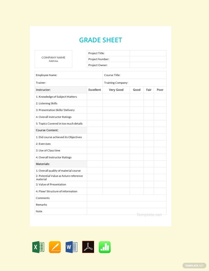 Blank Grade Sheet Template