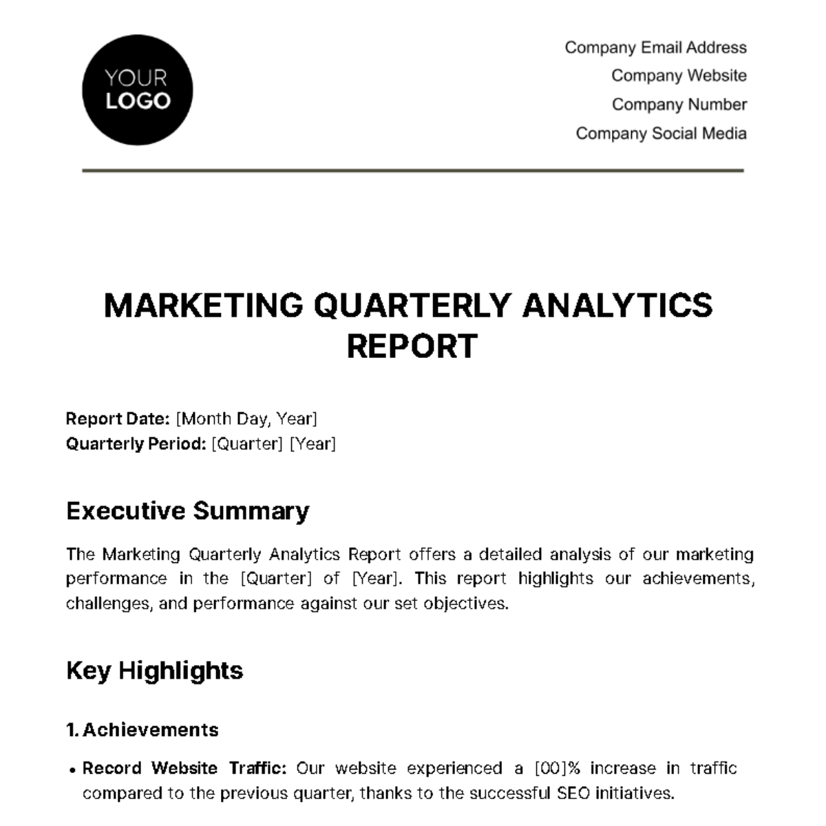Marketing Quarterly Analytics Report Template