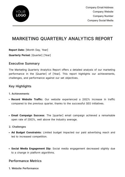 Free Marketing Quarterly Analytics Report Template to Edit Online