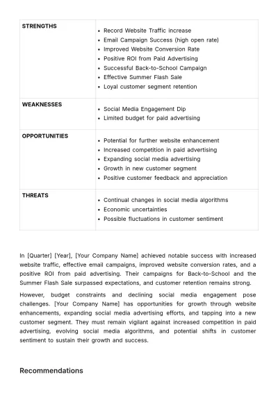 Free Marketing Quarterly Analytics Report Template to Edit Online