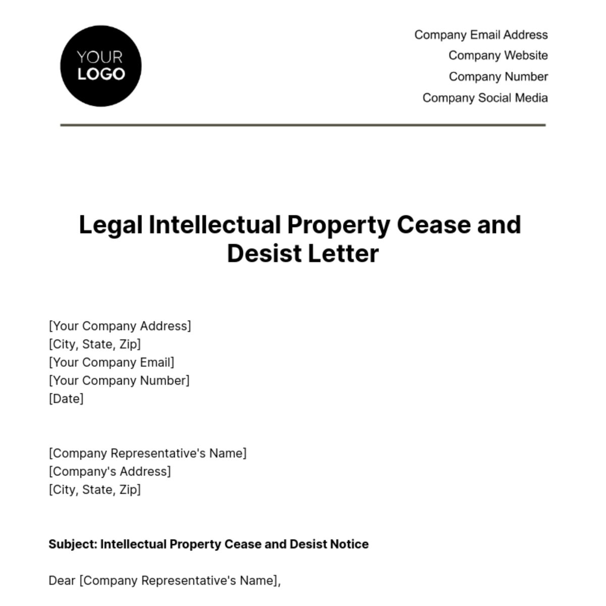 Legal Intellectual Property Cease and Desist Letter Template
