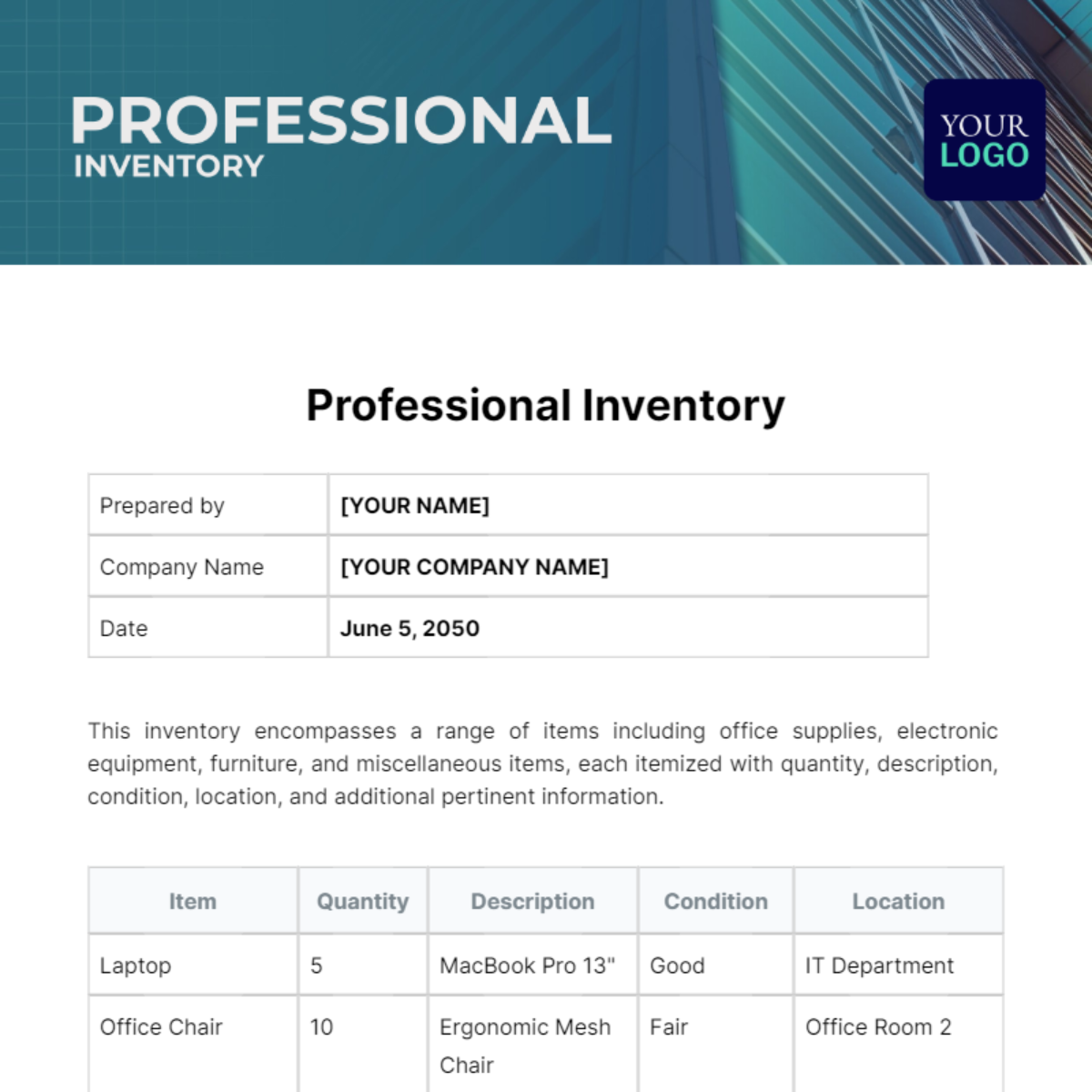 Professional Inventory Template
