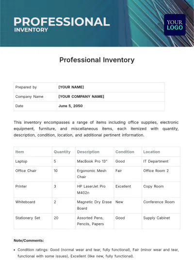 Free Professional Inventory Template to Edit Online