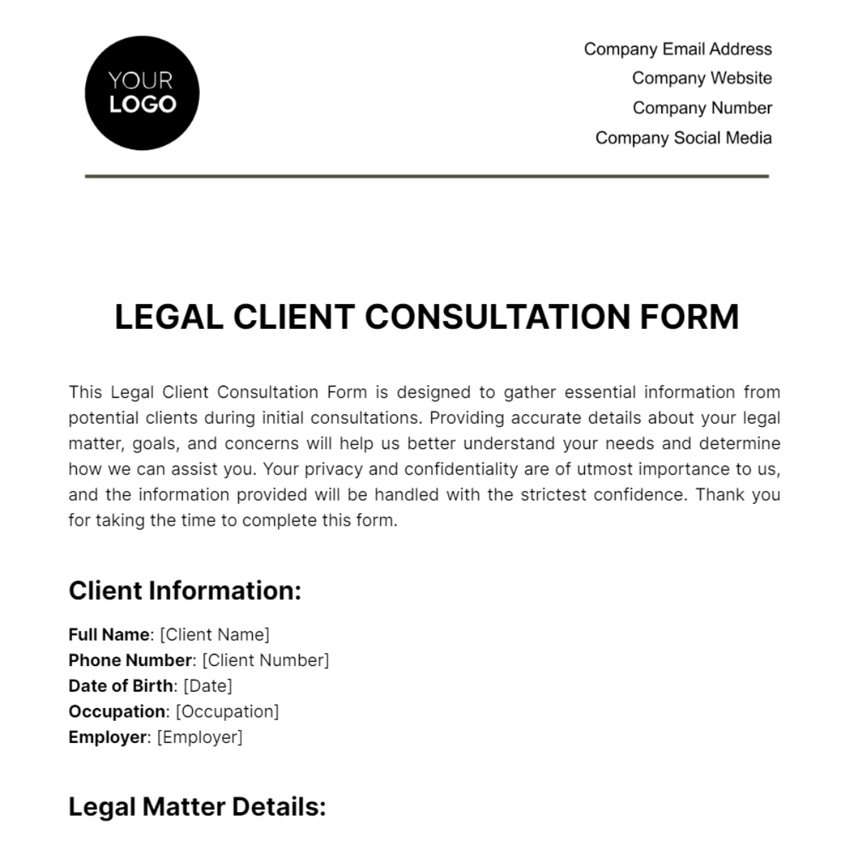 Legal Client Consultation Form Template