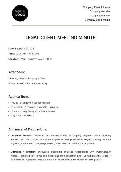 Free Legal Client Meeting Minute Template to Edit Online