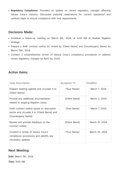 Free Legal Client Meeting Minute Template to Edit Online