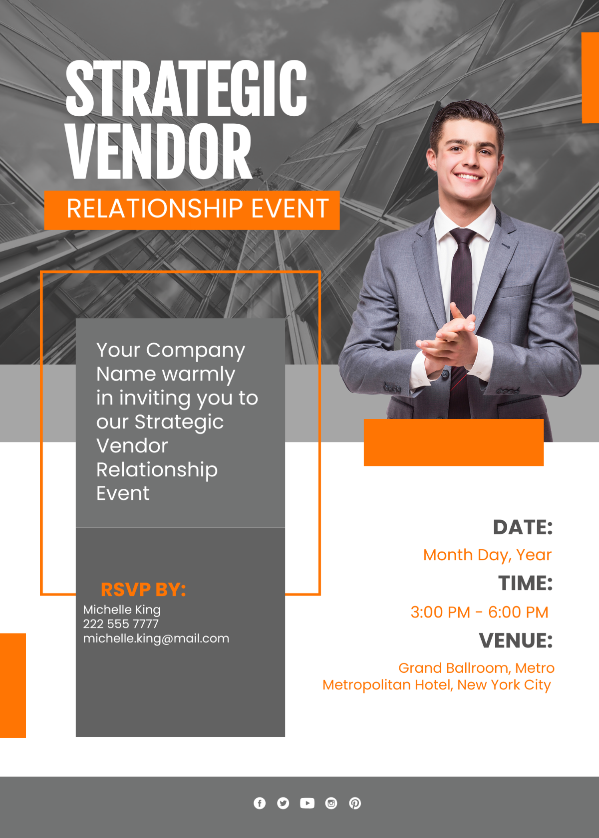 Strategic Vendor Relationship Building Event Invitation Card Template - Edit Online & Download