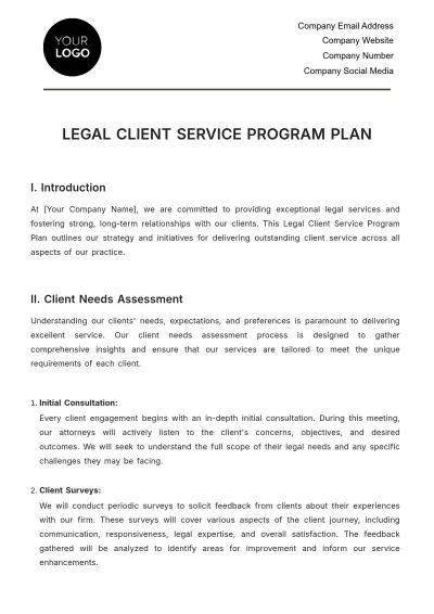 Free Legal Client Service Program Plan Template to Edit Online