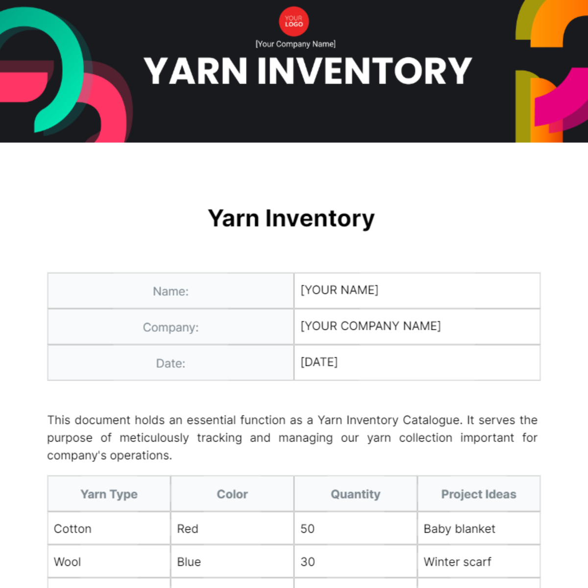Yarn Inventory Template