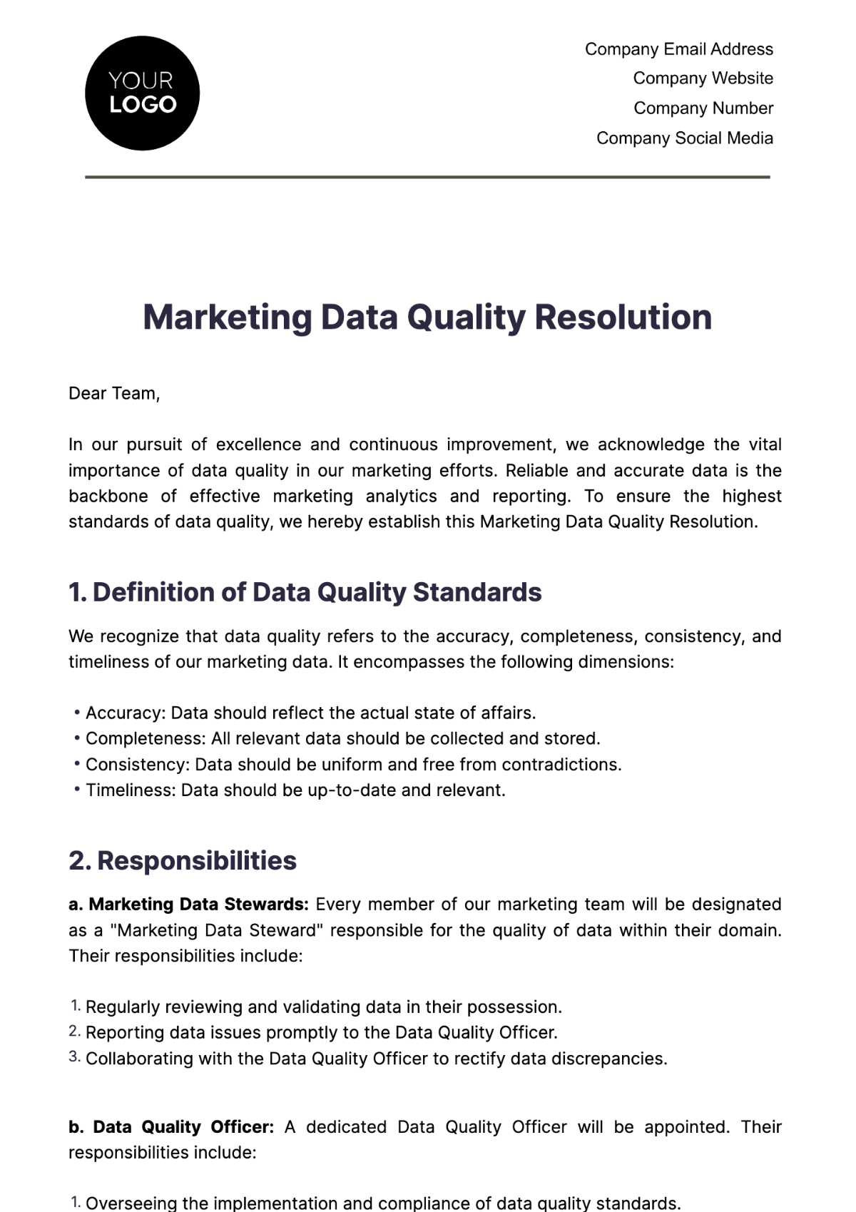 Marketing Data Quality Resolution Template - Edit Online & Download