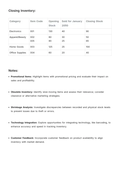 Free Monthly Inventory Layout Template to Edit Online