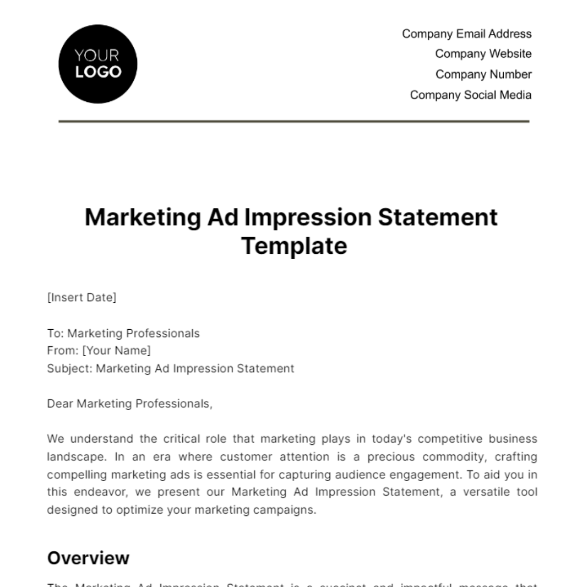 Marketing Ad Impression Statement Template