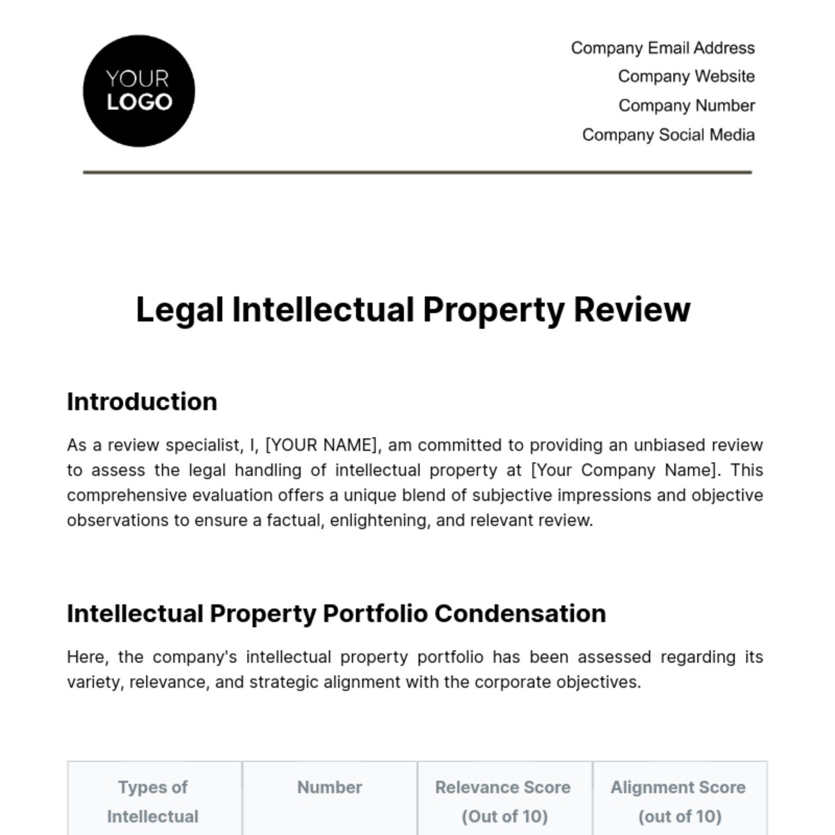 Legal Intellectual Property Review Template