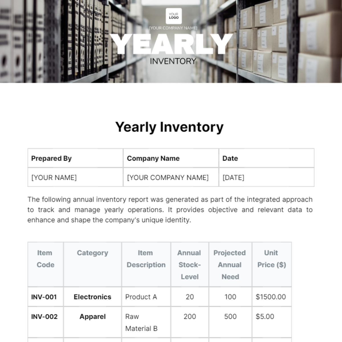 Yearly Inventory Template