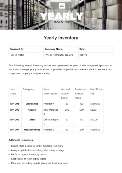 Free Yearly Inventory Template to Edit Online