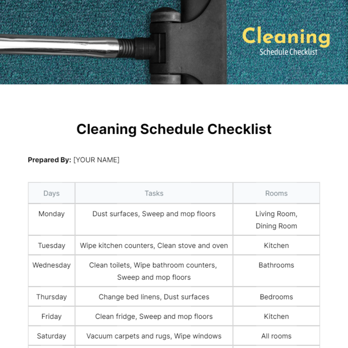 Cleaning Schedule Checklist Template