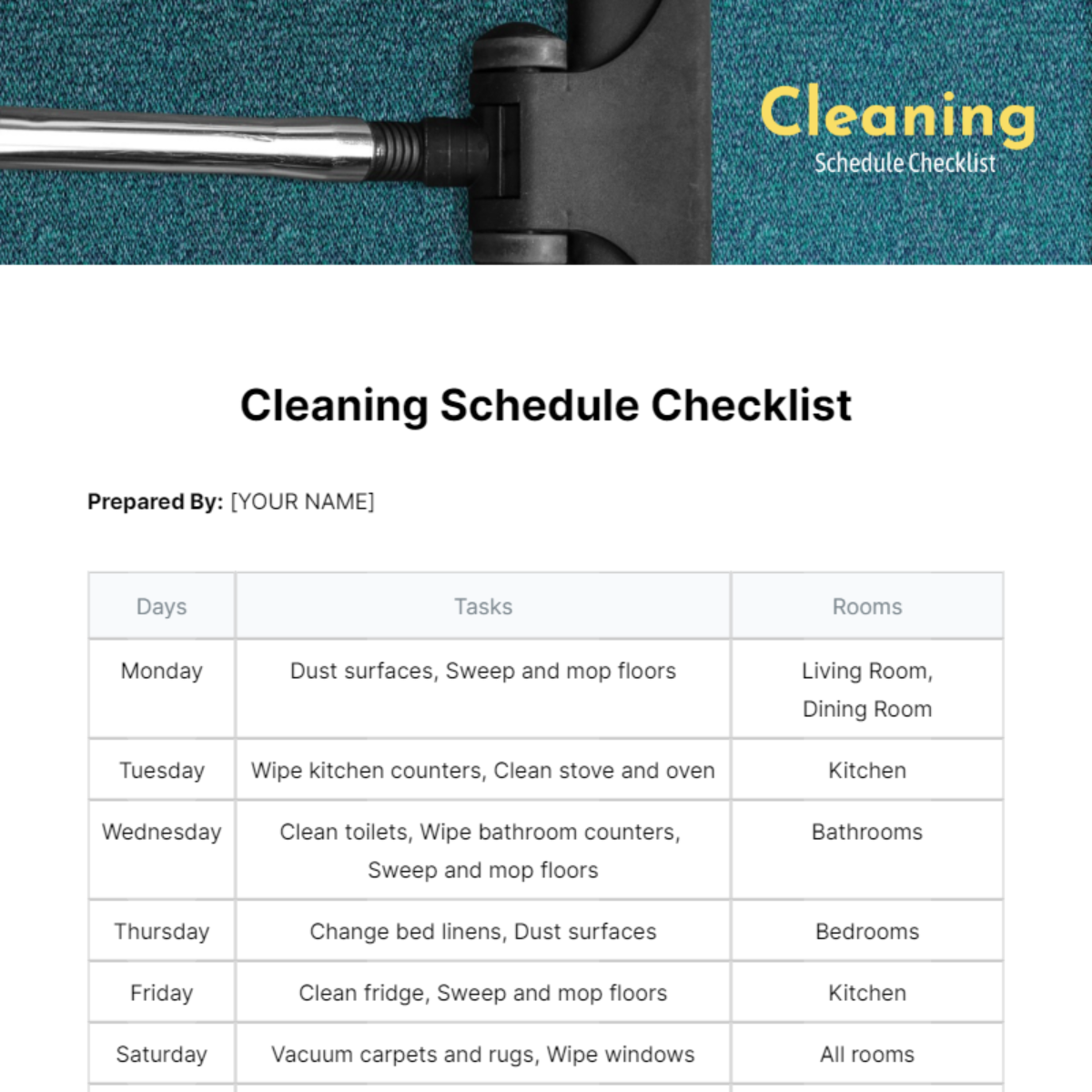 Cleaning Schedule Checklist Template - Edit Online & Download